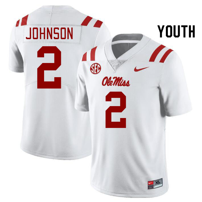 Youth #2 Cedric Johnson Ole Miss Rebels College Football Jerseys Stitched Sale-White - Click Image to Close